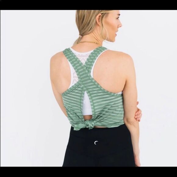 Zyia Womens green tank top stripe size athletic back tie shirt gym large stripe - Picture 5 of 5